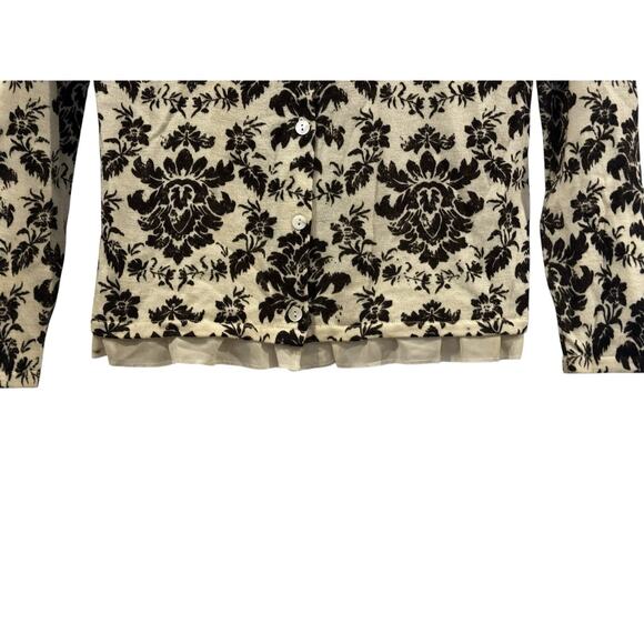 Cynthia Rowley Black & Cream Button Up 100% Merino Wool Cardigan Lace Trim: S - Picture 4 of 11